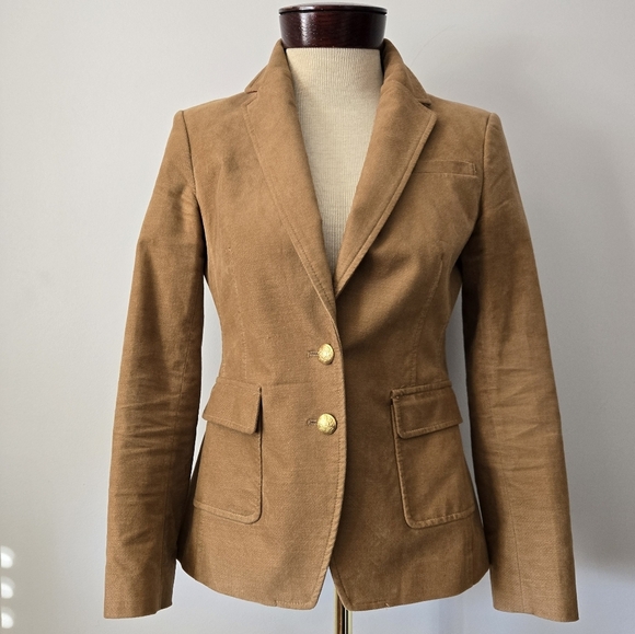 BANANA REPUBLIC Fitted Cotton Tan Blazer With Gold Buttons And Elbow Patches.4P - Picture 1 of 16